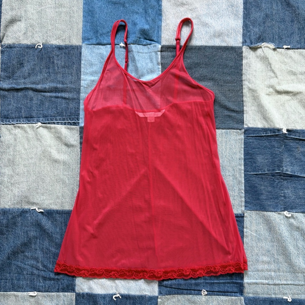 victoria’s secret vintage y2k sheer red micromesh slip dress lingerie USA XS